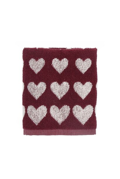 Keuken handdoek Hearts burgundy GOTS