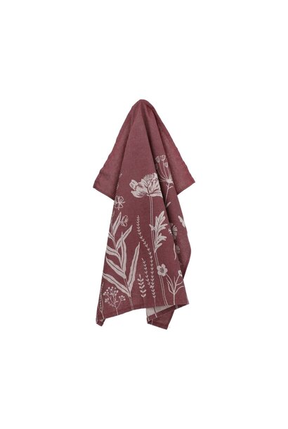 Theedoek Wild Flowers burgundy GOTS