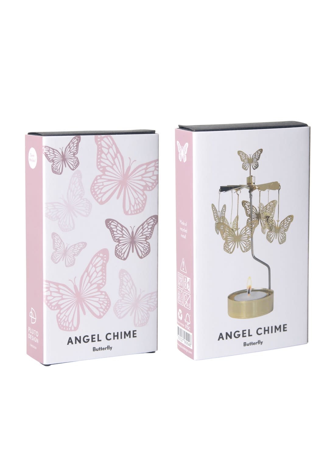 Theelicht houder draaiend / Angel chime Butterfly gold-3