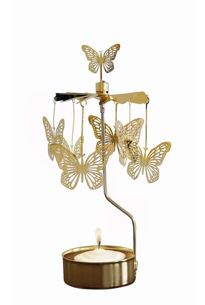 Theelicht houder draaiend / Angel chime Butterfly gold