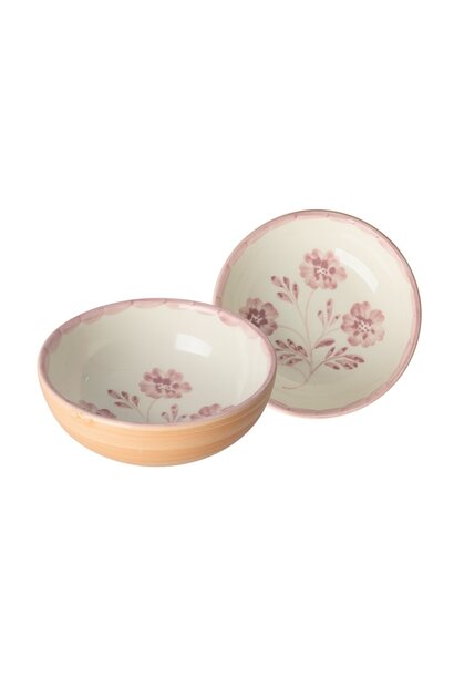 Kom 350ml Pink Flowers - orange - handpainted aardewerk