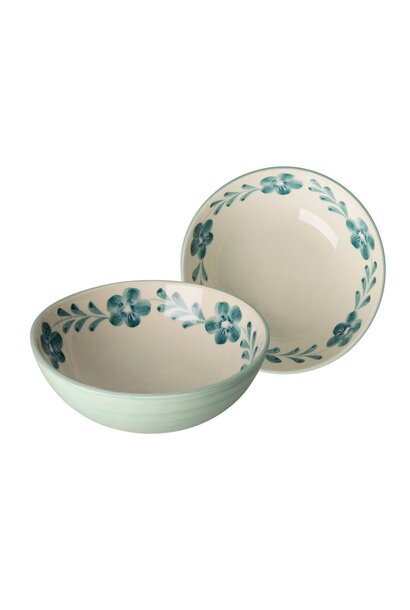 Kom large Green Flower Vine 820ml - handpainted aardewerk