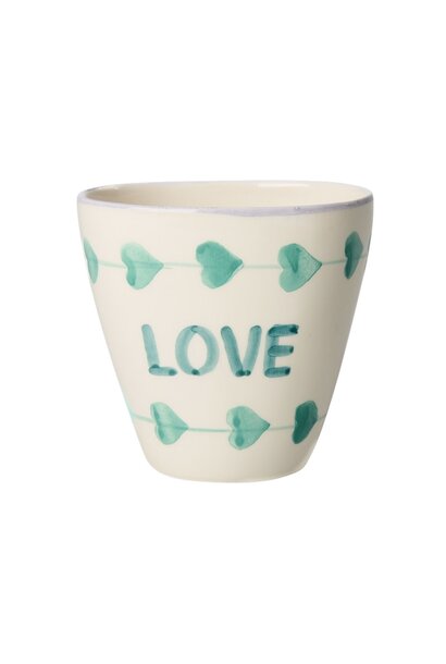Mok ovaal Love green 300ml - handpainted aardewerk