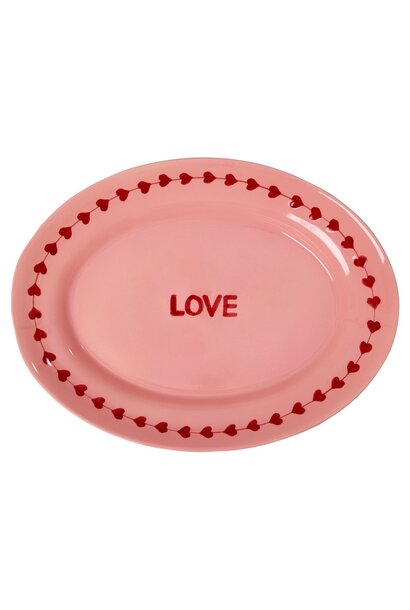 Serveer schaal large Love red & pink - hand painted aardewerk - 46x35cm