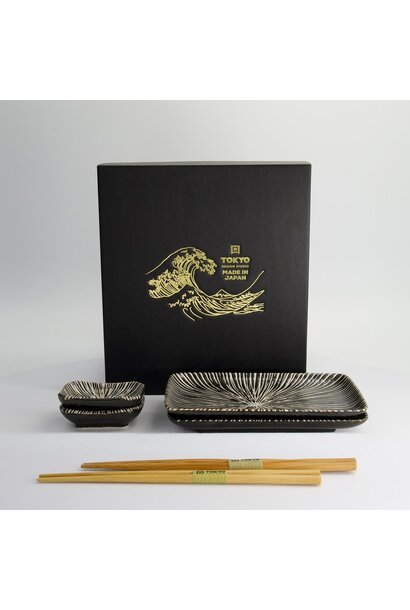 Sushi giftset Brown Tokusa set/6 - 20.8x13.3x2.5cm & 8.8x6.3ｘ2.5cm