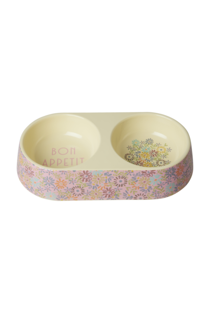 Melamine voerbak voor voer en water - Flower - 2 bakjes