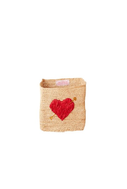 Raffia vierkant mandje Heart large
