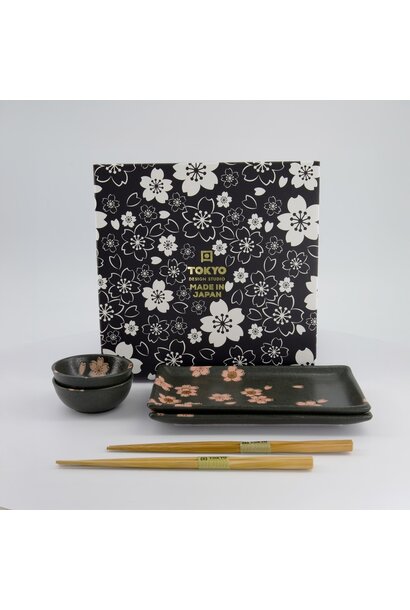 Sushi giftset Sakura black set/6 - 22x13x2cm & 8.5x3.4cm