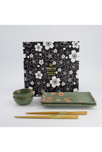 Sushi giftset Sakura green set/6 - 22x13x2cm & 8.5x3.4cm