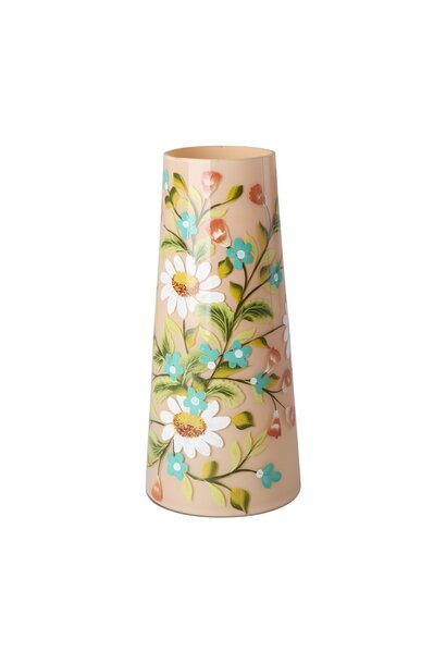 Copy of Vaas met voet glas pink & handpainted flowers - zilver / gouden binnenkant