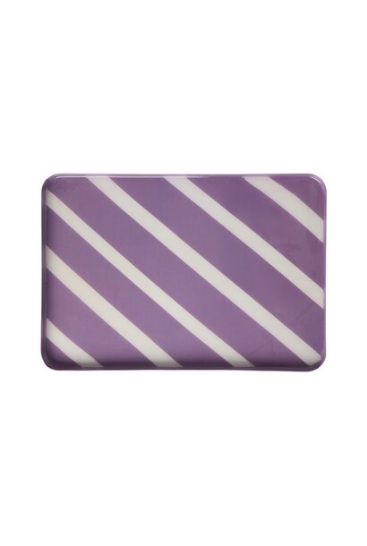 Dienblad metaal large rechthoek purple met white stripes - 22x32cm