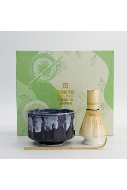Matcha kom giftset Kanegin green/navy set/4 - 11x8cm