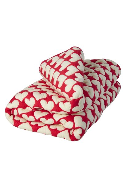 Plaid / Quilt Heart cream & red 130x180cm