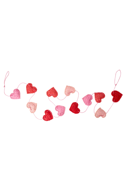 Garland / slinger raffia hearts red & pink 180cm
