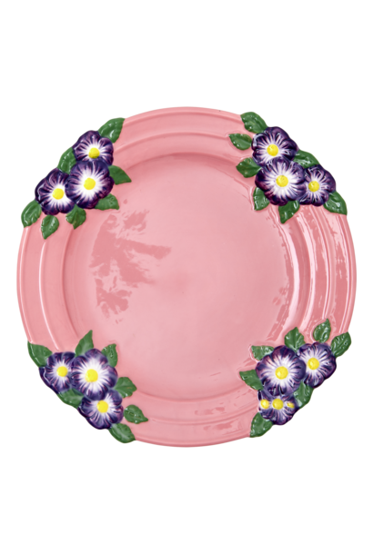 Aardewerk diner bord Embossed Flower Pink