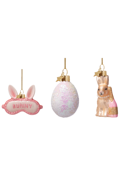 Paas hanger glas Bunny Breakfast - set/3 boxed H:6cm