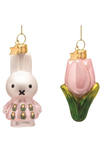 Paas hanger glas Nijntje & tulp / Miffy & tulip pink - set/2 boxed H:6cm