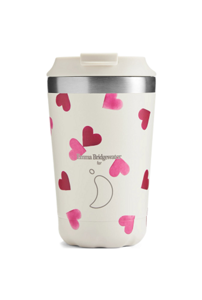 Chilly's Coffee Cup 340ml Pink Hearts - leakproof - Emma Bridgewater