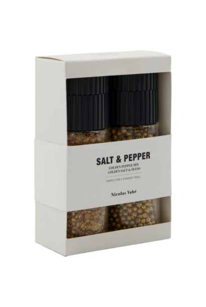 Zout & peper goud / gold giftset/2 (pepper mix & salt with seeds) - 86&73gram