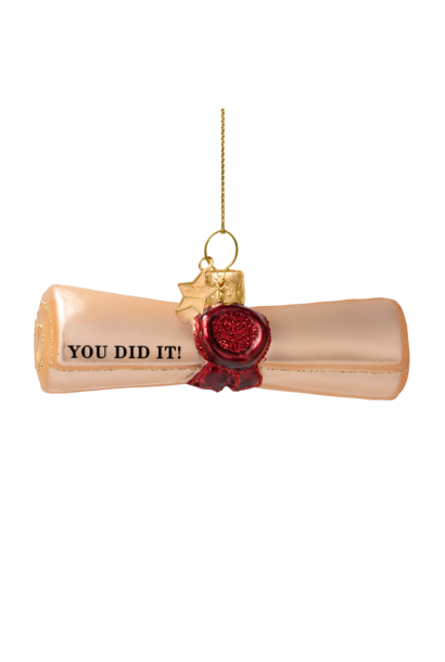 Ornament glas Diploma beige 10,5 x 3 x 3,5cm - in giftbox
