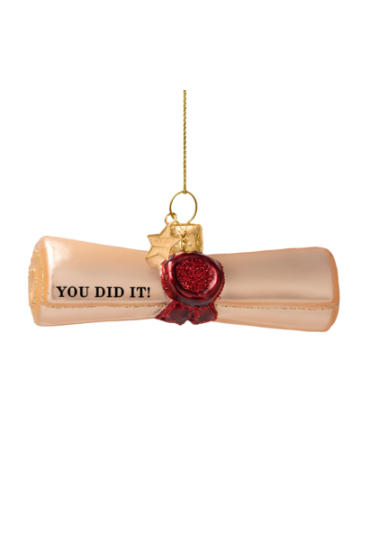 Ornament glas Diploma Certificate beige 10,5 x 3 x 3,5cm - in giftbox