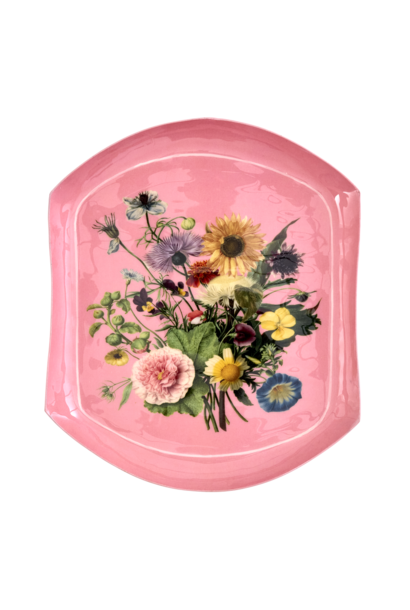 Dienblad metaal Flower Bouquet pink - 22,5x18,5x2cm