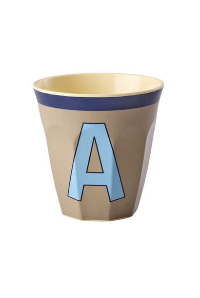 Melamine letter beker A Vintage dark beige medium 250ml