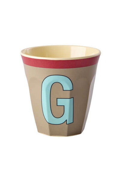 Melamine letter beker G Vintage dark beige medium 250ml