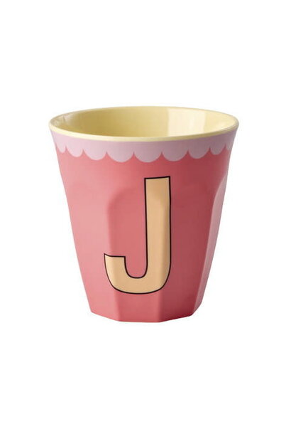 Melamine letter beker J Vintage salmon medium 250ml