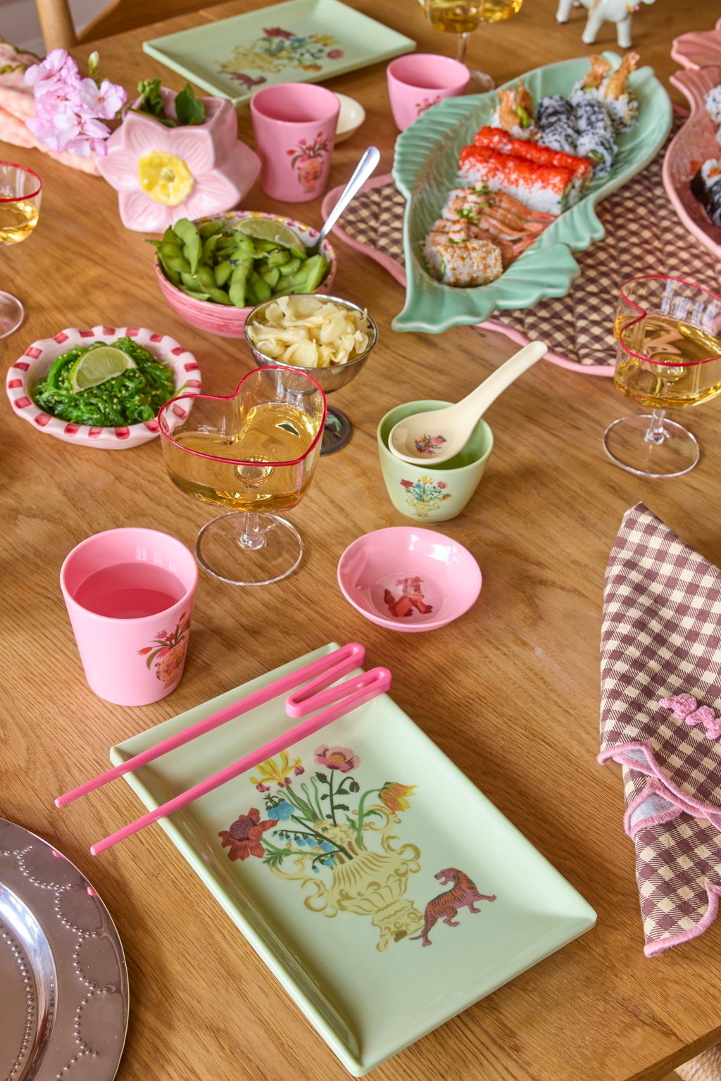 Melamine Sushi bord Chinese print soft green-4