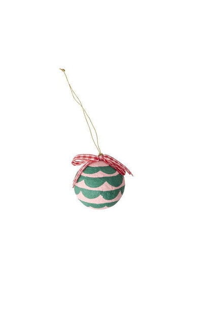 Kerst hanger papier mache Scallope Line and Bow green