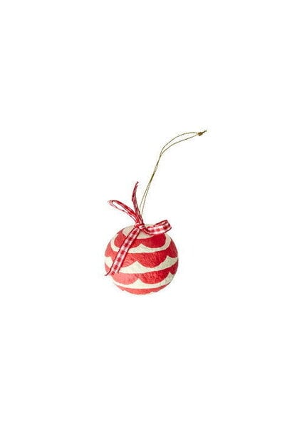 Kerst hanger papier mache Scallope Line and Bow red