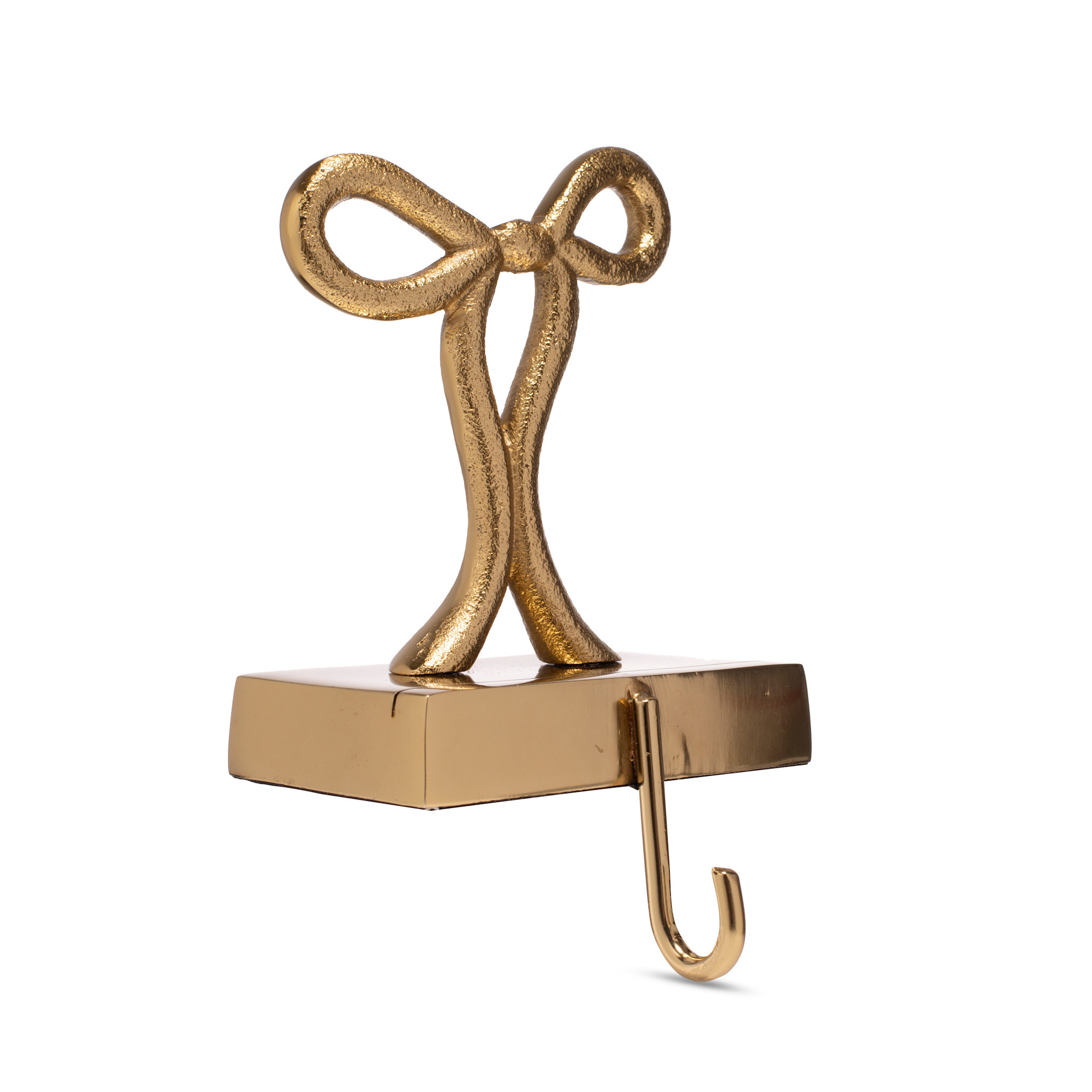 Kerstsok hanger Strik / bow gold - metaal H18cm-1