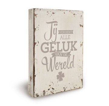 Miko Houten tekstbord "Geluk Wereld"