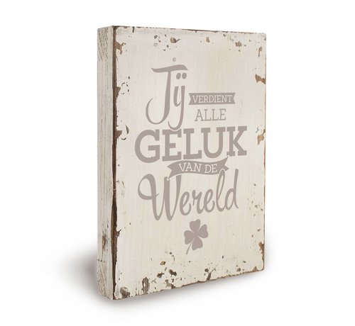 Miko Houten tekstbord "Geluk Wereld"