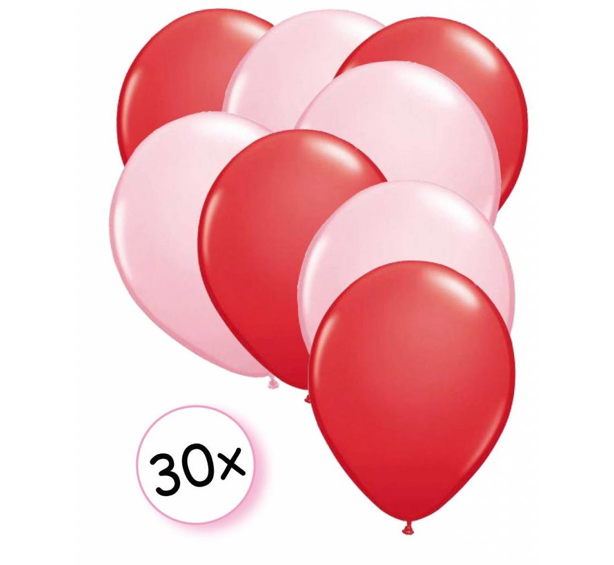 Ballonnen Rood & Licht roze 30 stuks 27 cm