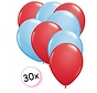 Ballonnen Rood & Licht blauw 30 stuks 27 cm