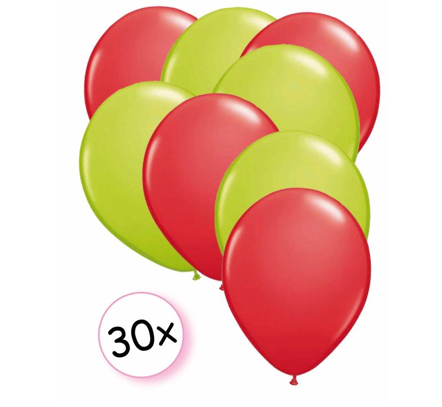 Ballonnen Rood & Licht groen 30 stuks 27 cm