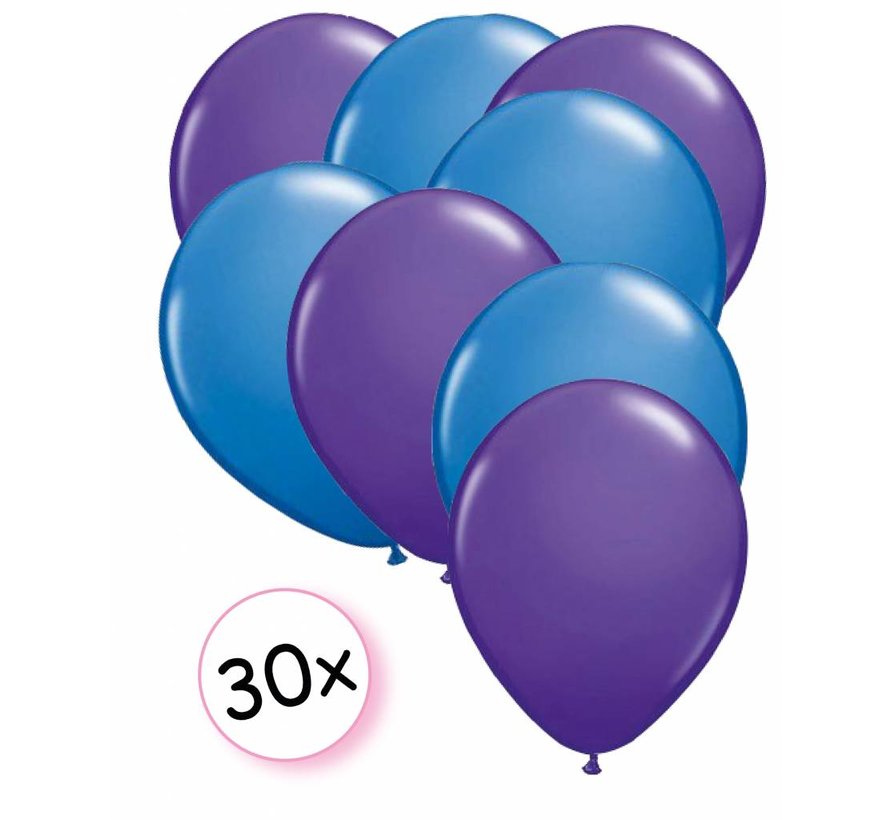 Ballonnen Paars & Blauw 30 stuks 27 cm