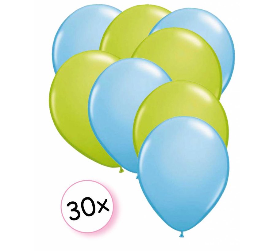 Ballonnen Licht Blauw & Licht Groen 30 stuks 27 cm