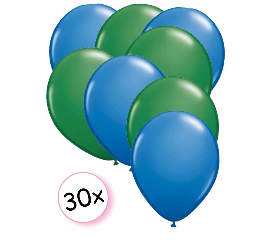 Ballonnen Blauw & Groen 30 stuks 27 cm