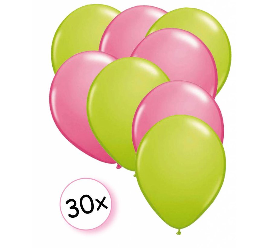 Ballonnen Licht groen & Roze 30 stuks 27 cm