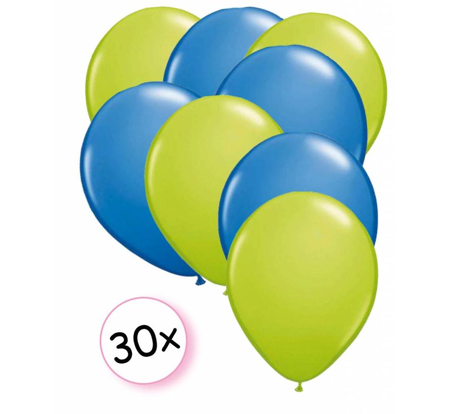 Ballonnen Licht groen/Blauw 30 stuks 27 cm