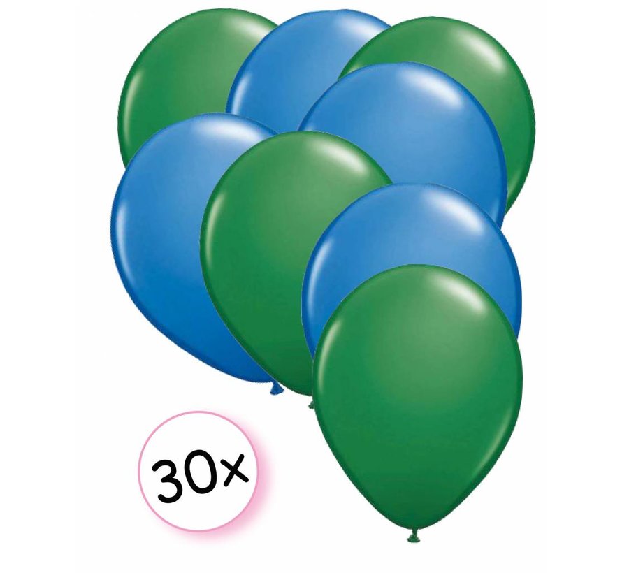 Ballonnen Groen & Blauw 30 stuks 27 cm