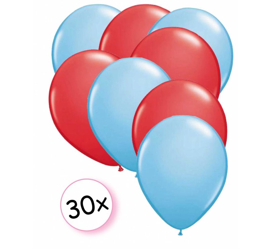 Ballonnen Licht blauw & Rood 30 stuks 27 cm