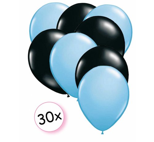 Joni's Winkel Ballonnen Licht blauw & Zwart 30 stuks 27 cm