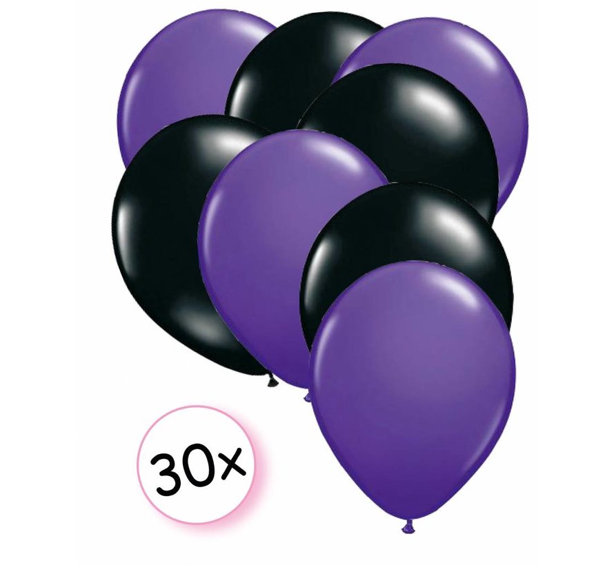 Ballonnen Paars & Zwart 30 stuks 27 cm