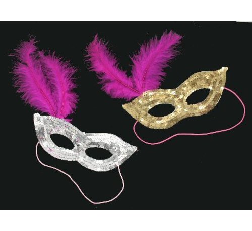 PartyXplosion Gezichtsmasker met lovertjes en veer