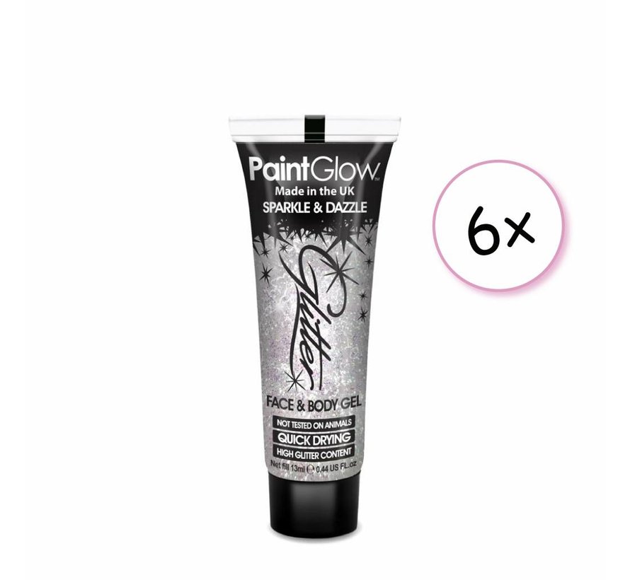 PaintGlow Face & Body paint Glitter Wit 6x