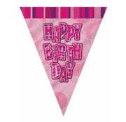 Vlaggenlijn Happy Birthday Glitter roze 3,60 meter